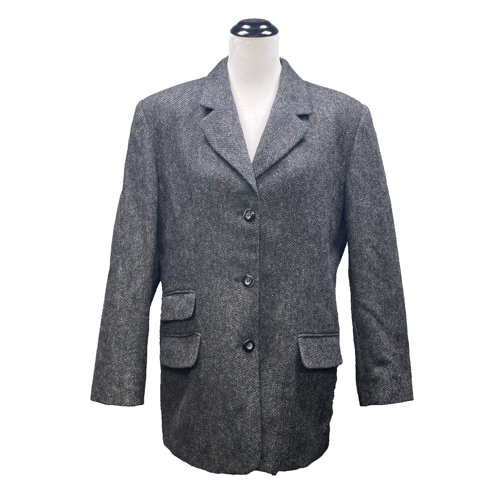 Vtg Character Suburban Wear W 18 Grey 100% Wool Speckled Tweed Blazer Classic
